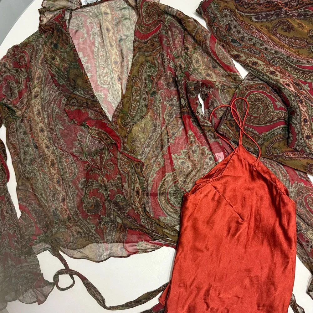 Kay Unger NY beautiful 3 piece set Pants, camo, wrap over shirt size 10 - Picture 11 of 11